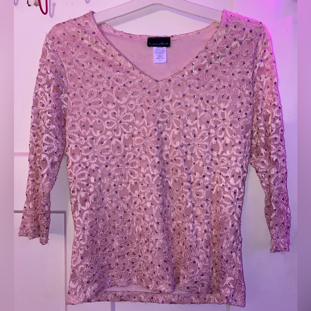 Brittany Black pink lace top with silver sparkles